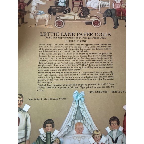 Lettie Lane Antique Paper Dolls Repro  Book Sheila Young Full-Color 24 Designs - Picture 7 of 7